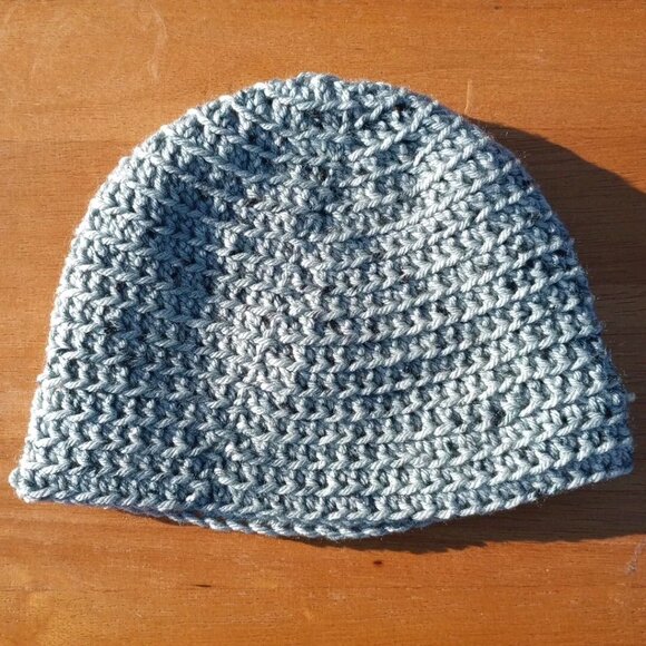 Men's Head Hugger Beanie Hat Handmade Tin Roof Gray Crochet Fishing Outdoors L - Picture 7 of 9
